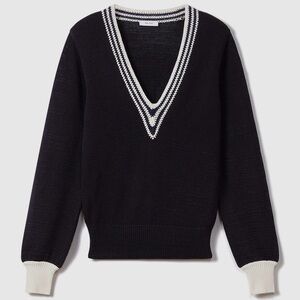 Navy Reiss Tammy V-Neck Yarn Sweater